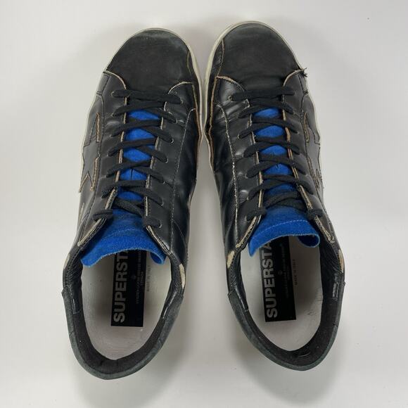 Golden Goose Superstar Brushed Black Leather Bluette Mens Size 42, US Size 9 - Picture 5 of 11